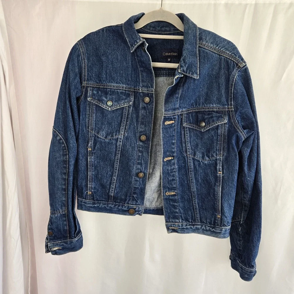 Calvin Klein Vtg Denim Jacket Mens Size L Made in USA Dark Wash Cotton Retro 90s